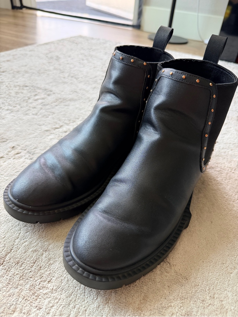 Coach Lory Black Studded Leather Chelsea Boots Size 7.5 / 38